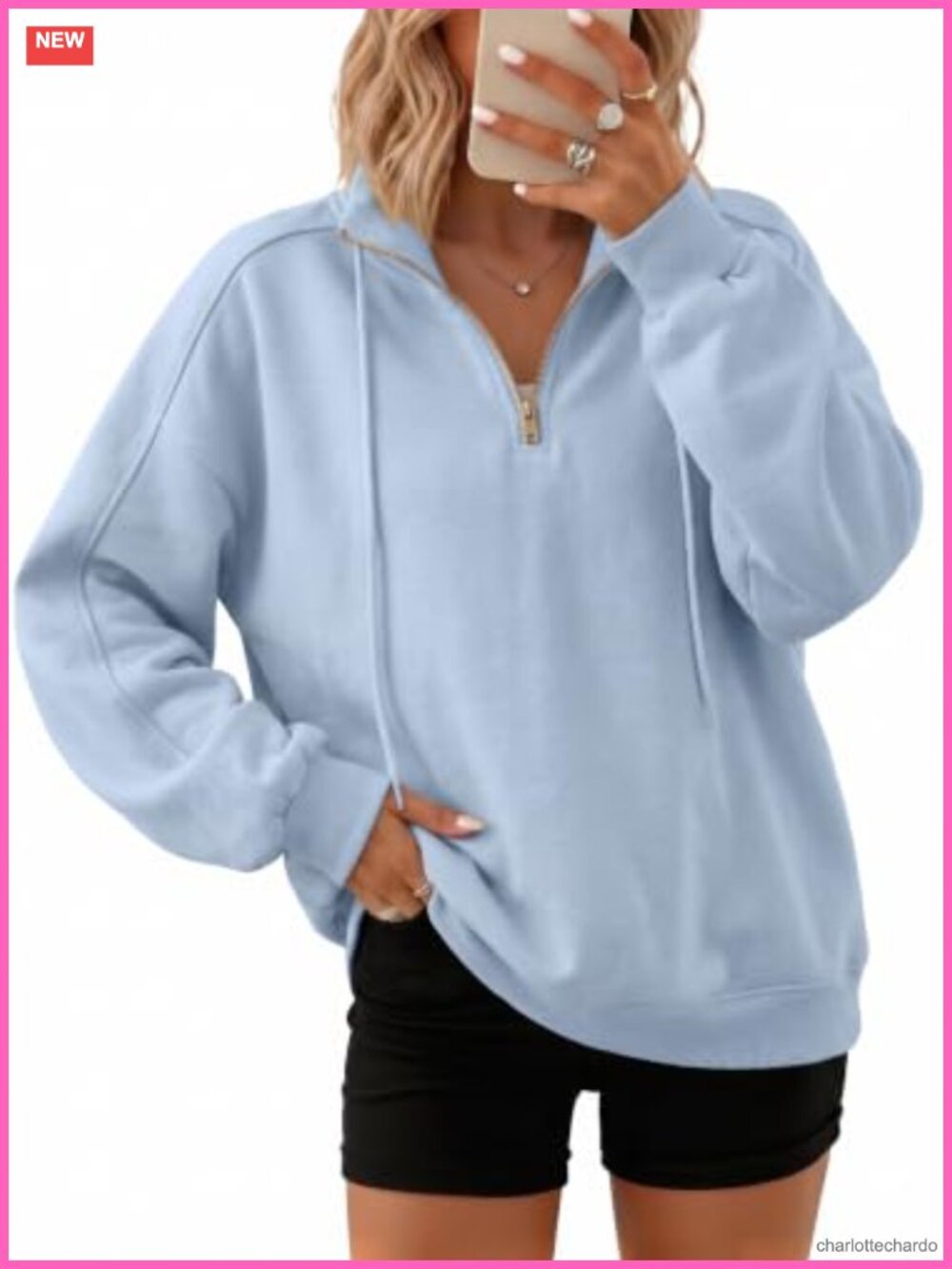 Fashion Hoodie Oversized Long Sleeve Quarter Zip Pullover Top Women